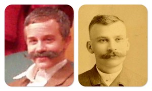 Comparison of my son (with a false mustache) with his great-great grandfather, Frank Roberts.